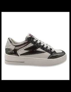 Discount semerdjian Baskets De Ville Femme Noubar Cuir Blanc/ Noir Pailleté