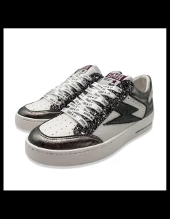 Discount semerdjian Baskets De Ville Femme Noubar Cuir Blanc/ Noir Pailleté