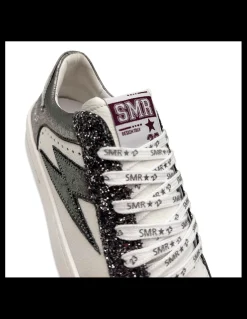 Discount semerdjian Baskets De Ville Femme Noubar Cuir Blanc/ Noir Pailleté
