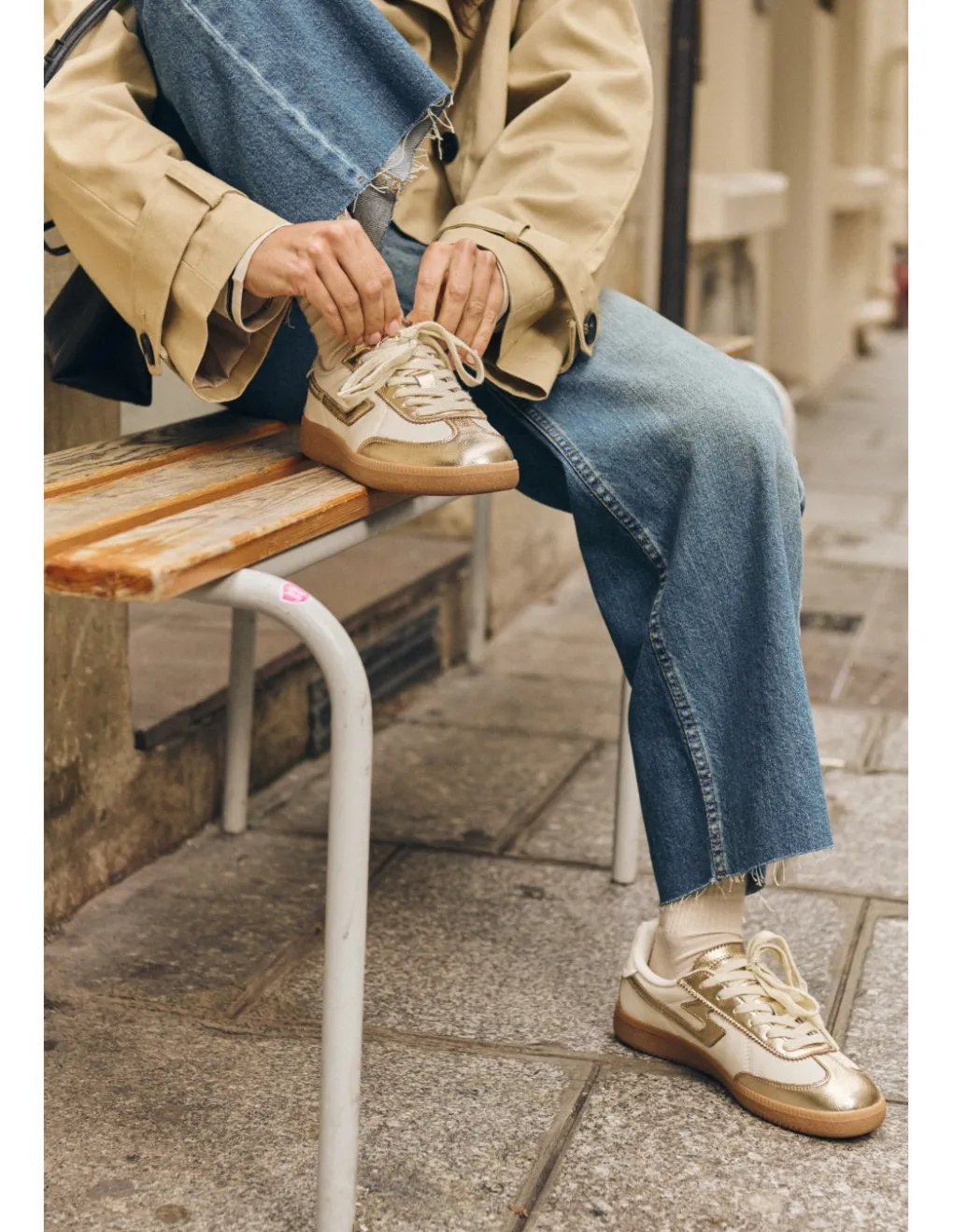 Hot schmoove Baskets de ville femme Sheffield Jogger W Cuir Blanc/Doré