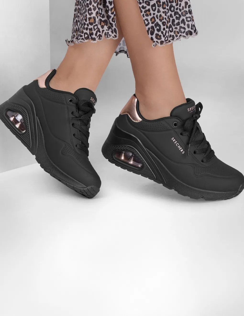 Hot skechers Baskets de ville Femme uno wedge - hi steps black gold