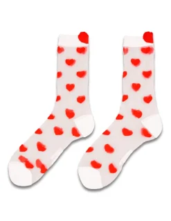 Online coucou suzette Chaussettes transparente motif coeur rouge