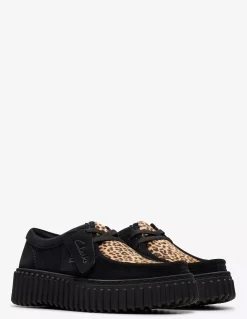 Outlet clarks Derby femme torhill bee imprimé léopard daim noir