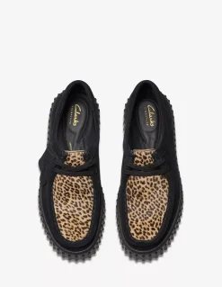 Outlet clarks Derby femme torhill bee imprimé léopard daim noir