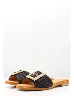 Hot sandro rosi Mules 4268 plates en bois avec clous dorés et dessus tressé noir