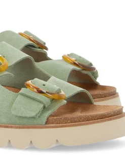 Best no name Mules Femme Sandy Slap Cuir Tilleul