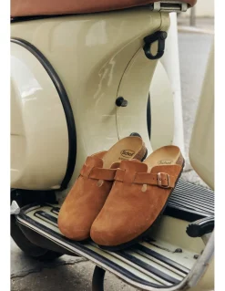 New scholl Sabots Femme FAE Daim Marron
