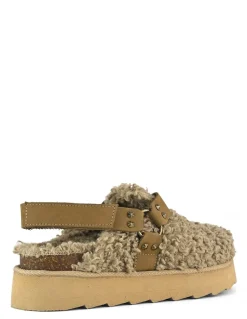 Clearance colors of california Sabots Femme Furry Leather Straps Marron