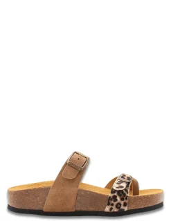 Hot plakton Sandales compensées à brides croisées camel et imprimé léopard