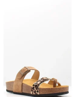 Hot plakton Sandales compensées à brides croisées camel et imprimé léopard