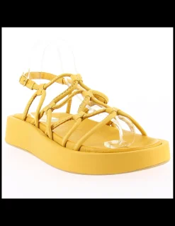 Outlet mosaic Sandales compensées femme Yellow cuir jaune