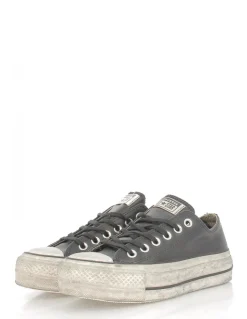 Discount converse sneakers compensées basses femme lift leather ox cuir noir effet vieilli