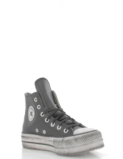 Discount converse sneakers compensées montantes femme ctas lift leather hi cuir noir effet vieilli