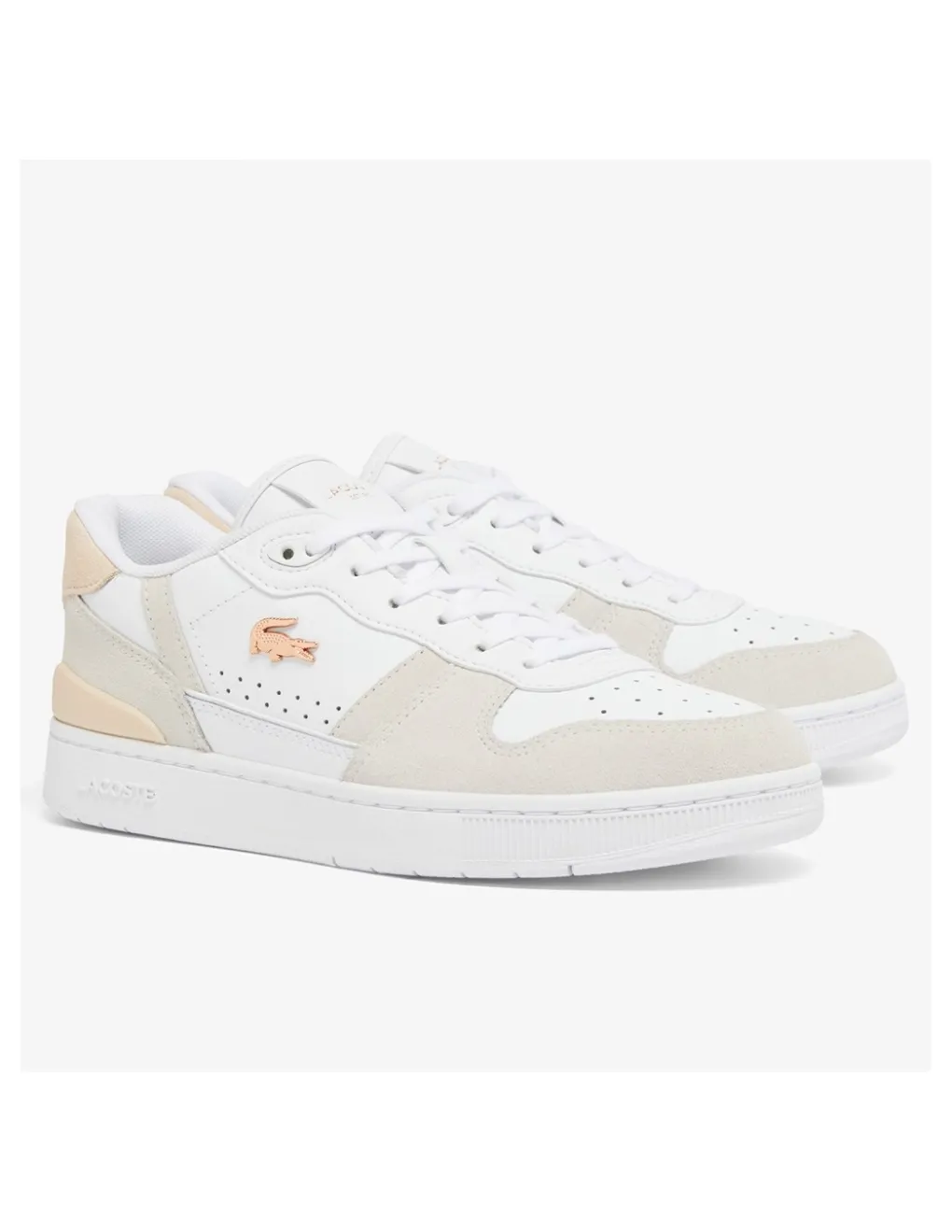 Online lacoste Sneakers De Ville Femme T-Clip Blanc Rose Cuir