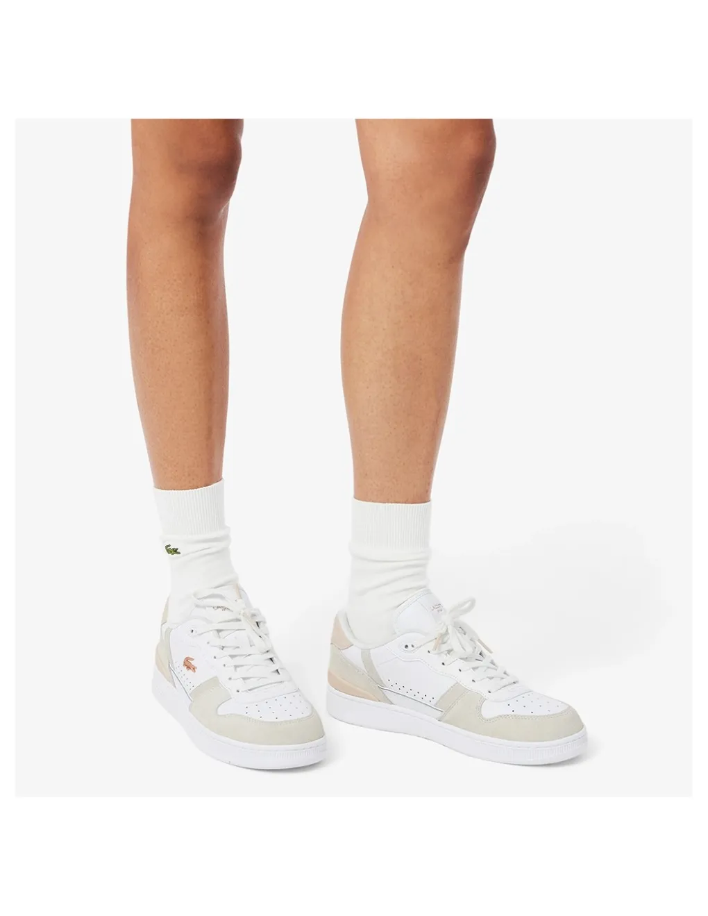 Online lacoste Sneakers De Ville Femme T-Clip Blanc Rose Cuir